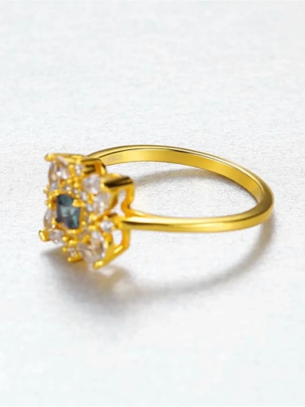 Gold-Plated Blue Sapphire Flower Halo Ring